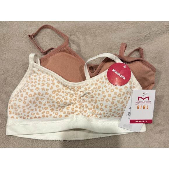 Maidenform Girl Bralette Girls Small Seamless 2 Pack Rose Dawn Leopard New - Picture 1 of 6